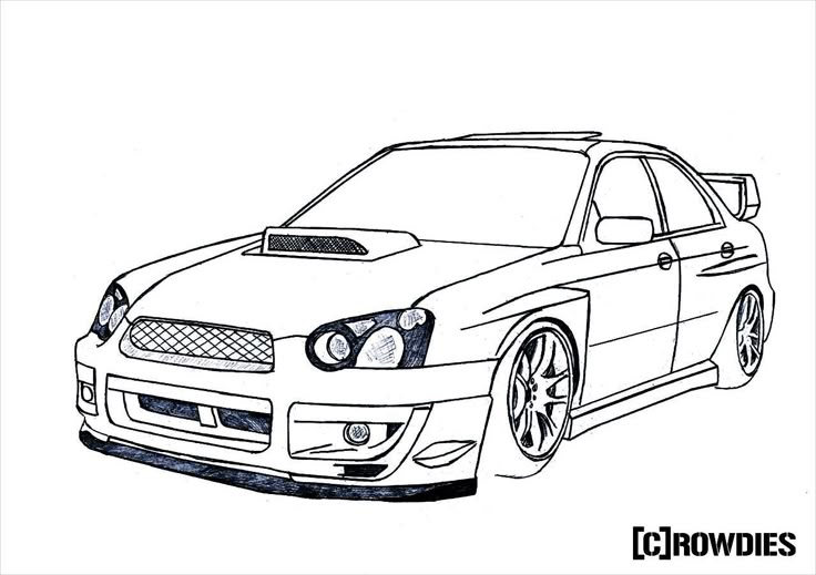 a drawing of a car in black and white