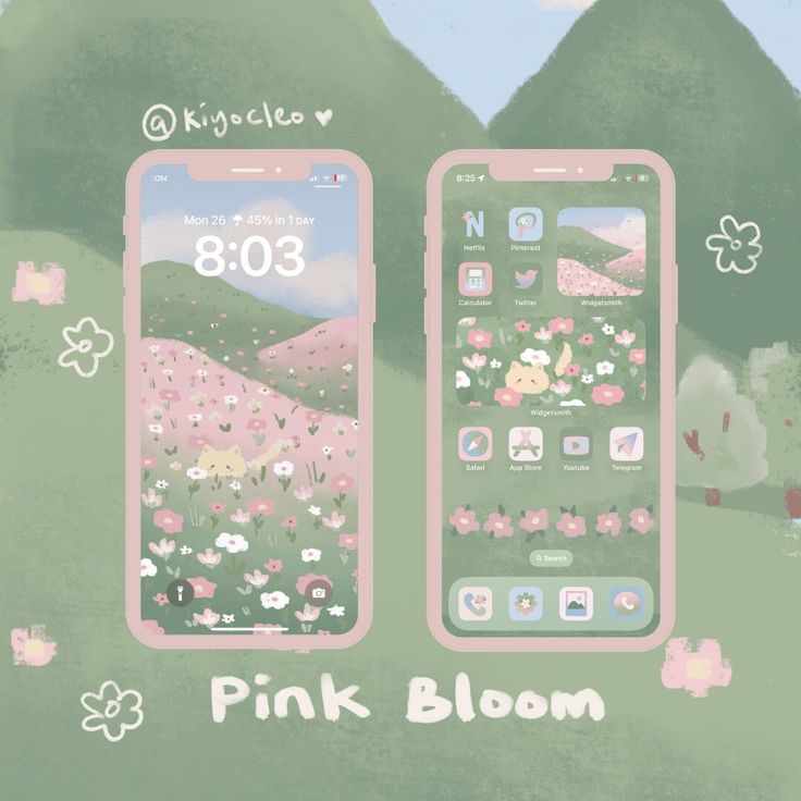 two iphones with pink bloom on them