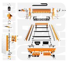 an orange and white poster with different parts to make it look like they are working on something