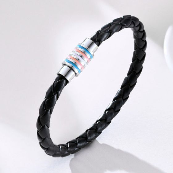 Transgender Pride Leather Rope Bracelet Bracelets PRIDE MODE Trans Accessories, Trans Boy Outfits, Fishtail Bracelet, Wrist Accessories, Pride Bracelet, Trans Pride, Friendship Jewelry, Braided Leather, Modern Man