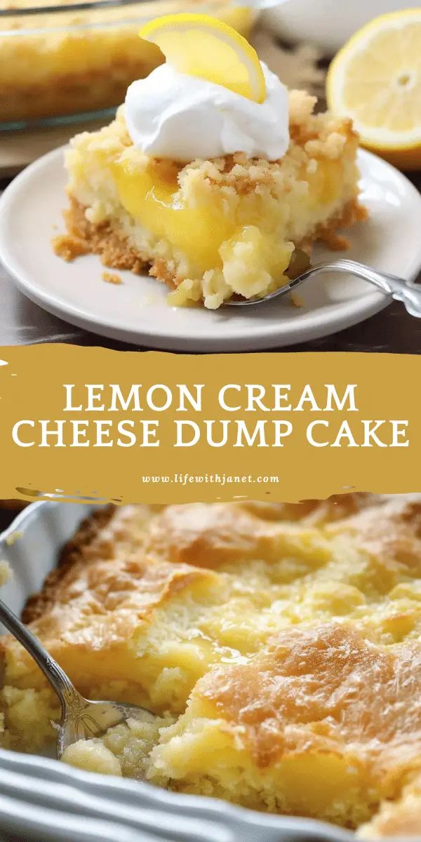 lemon cream cheese dump cake on a plate