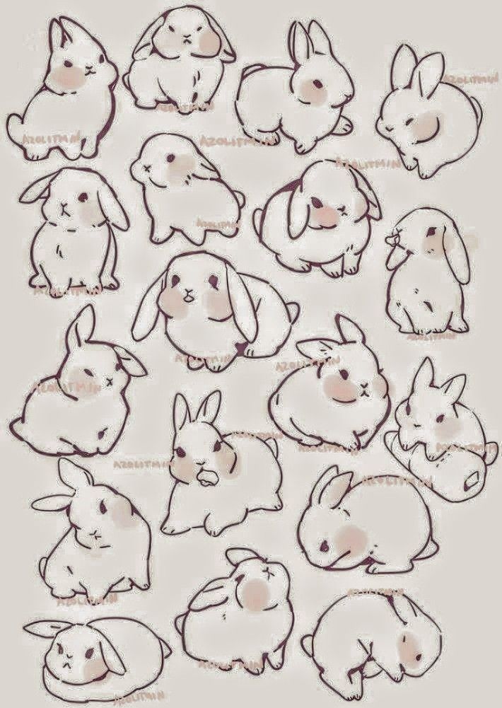 an image of rabbits with different expressions on it's face and ears, all drawn in