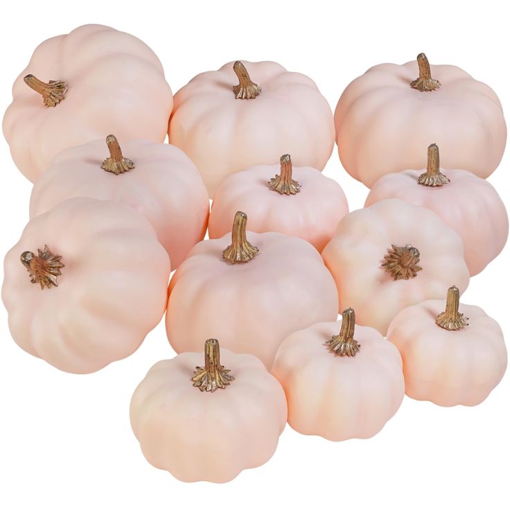 small white pumpkins are arranged on a white background