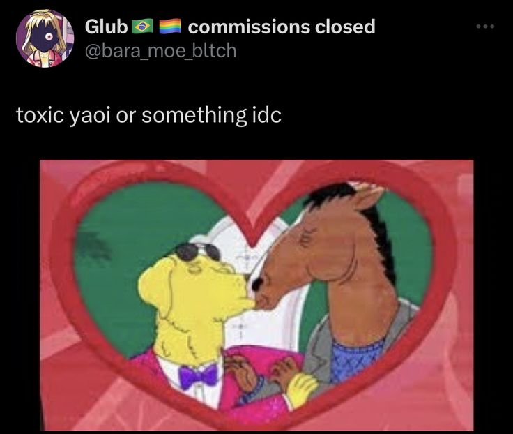 a cartoon horse kissing another horse with the caption'club comissions closed '