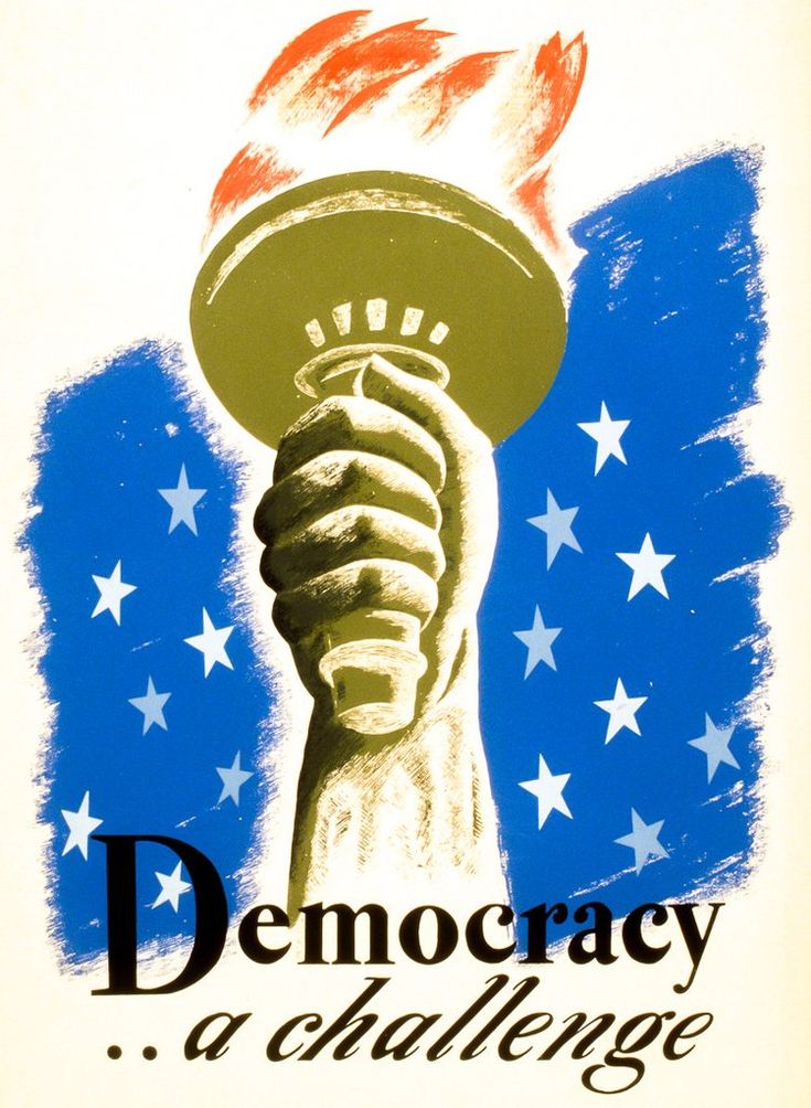 an image of a poster with the words democracy and a torch in front of it