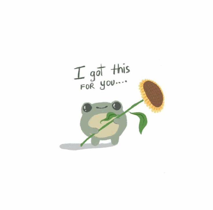 a drawing of a frog with a sunflower in it's mouth that says i got this for you