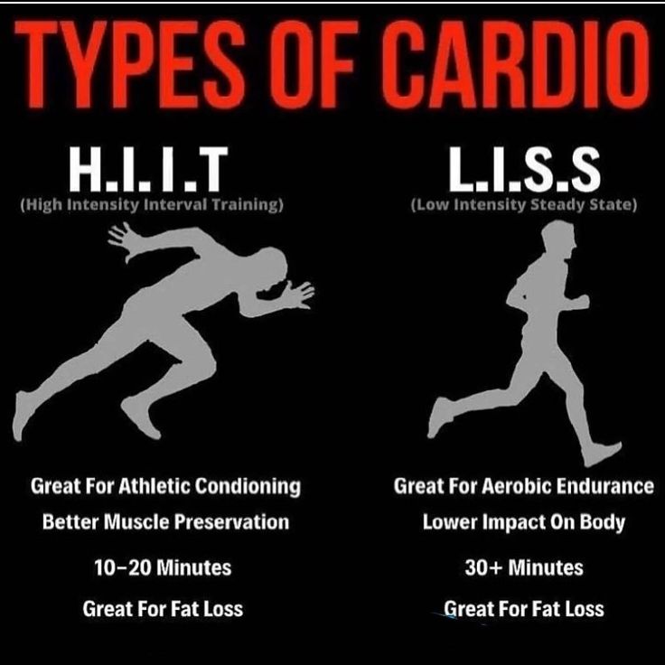 the different types of cardio infos for each type of cardio exercise program