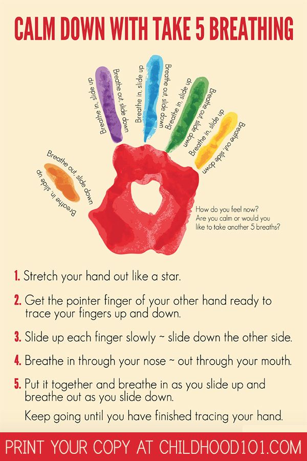 a poster with instructions for how to take 5 breathings from your child's hand