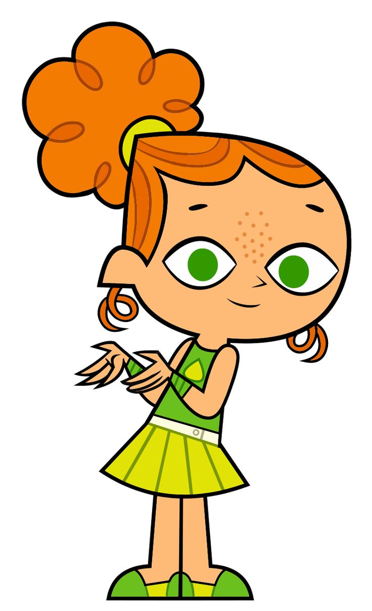 a cartoon girl with orange hair and green eyes