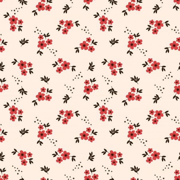 red flowers and black leaves are on a white background, with small dots in the center