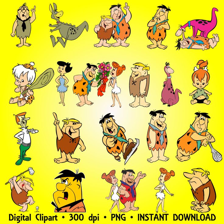 cartoon characters with different poses and expressions on a yellow background, including the words digital clipart