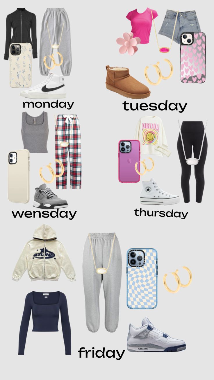 Outfits For The Week Winter, A Week Of Outfits For School, What To Wear Shopping With Friends, School Outfits Highschool Comfy, Outfits For Each Day Of The Week, Outfits Of The Week For School, Outfits To Go Shopping, Days Of The Week Outfits, Cute Outfits With Skirts