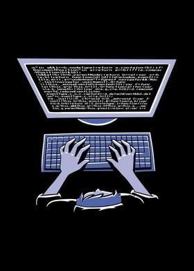 two hands typing on a computer keyboard with the screen lit up in blue and white