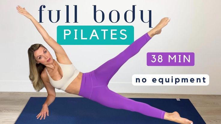 a woman is doing yoga in front of a sign that says full body pilates