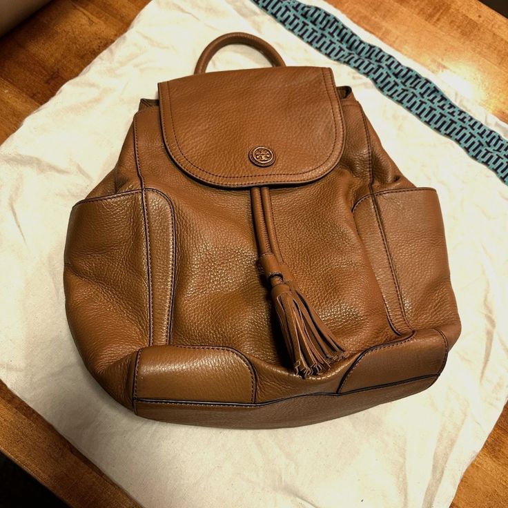 Barely Used And In Great Shape. Includes Tori Burch Dust Bag. Tori Burch, Tory Burch Bags, Tory Burch Bag, Camel Color, Tan Brown, Leather Backpack, Tory Burch, Camel, Dust Bag