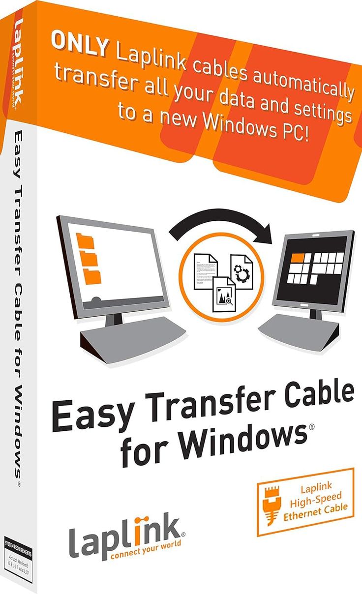 the easy transferer cable for windows is shown in front of an orange and white box