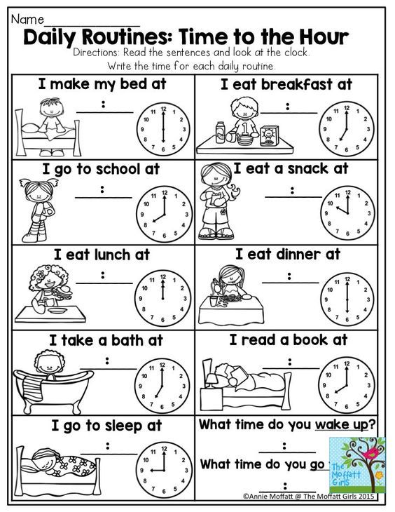 worksheet for telling time to the hour