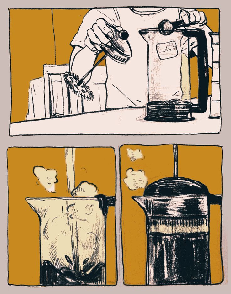 a drawing of a person pouring something into a coffee pot