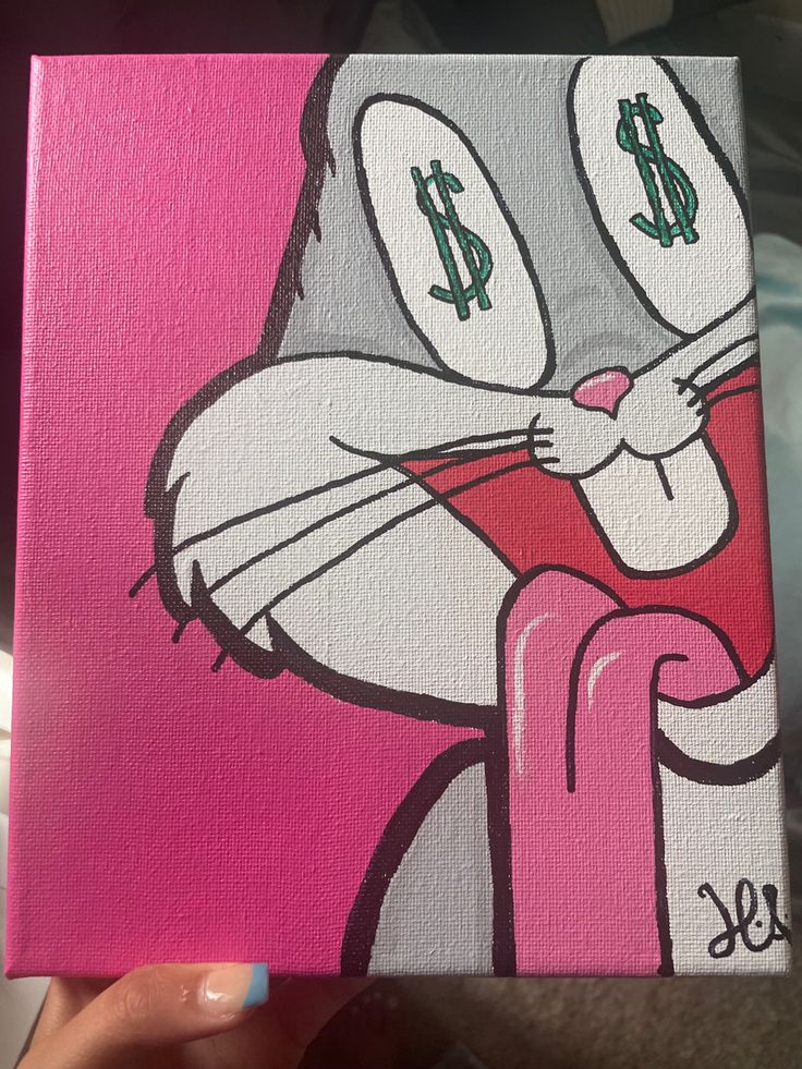 a painting of a cat with dollar signs painted on it