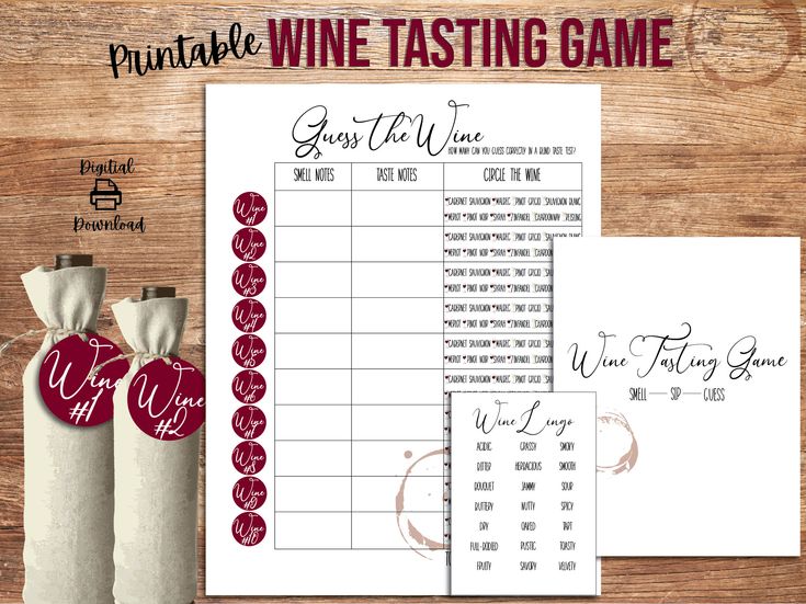 printable wine tasting game with two bottles