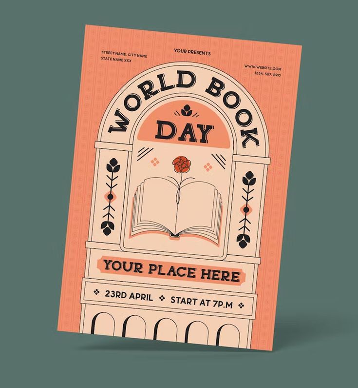 the world book and day flyer is shown with an open book in front of it