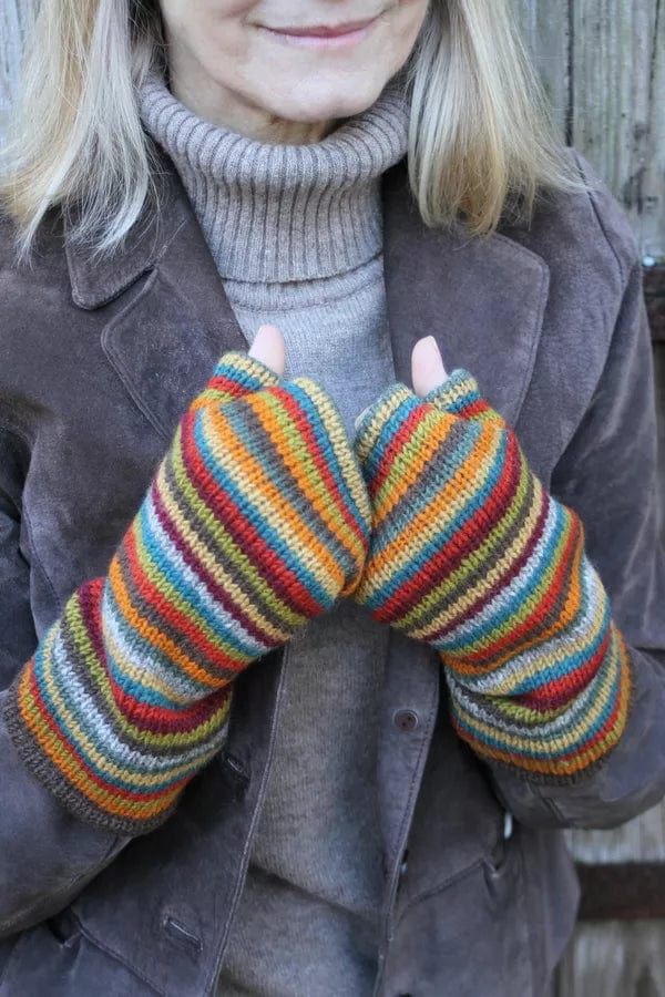 Pachamama Grassington Handwarmer An array of earthy stripes that completes a natural look. Lovingly hand knitted in Nepal. Hand knitted wool fingerless gloves. Natural earthy stripes. Fair trade and hand made in Nepal. 100% Wool Fleece lined Hand knitted Fair Trade and Handmade in Nepal Knit Handwarmers, Knit Fingerless Gloves, Knit Gloves, Striped Mittens, Wool Fingerless Gloves, Knitting Gloves Pattern, Wool Gloves, Granny Square Crochet Patterns Free, Gloves Pattern