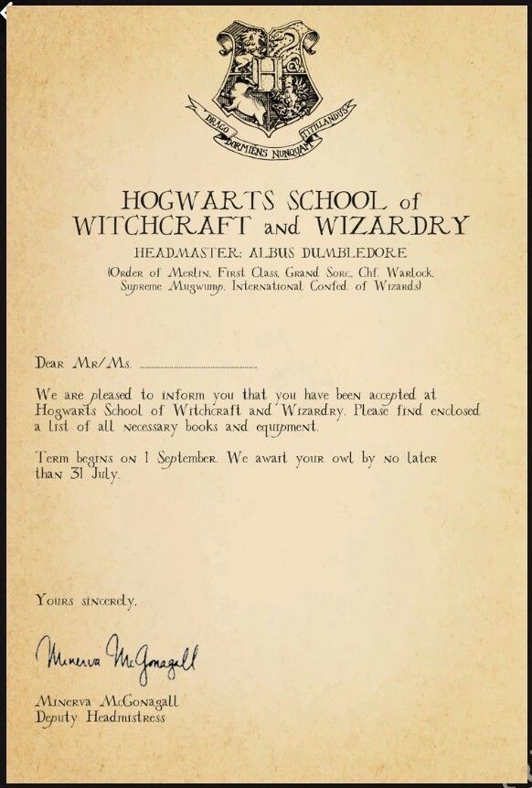 the hogwart's school of witchcraft and wizardry letter from harry potter