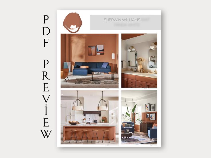 a brochure with pictures of furniture and decor in different styles, colors, and sizes