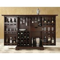 a wooden cabinet filled with lots of bottles