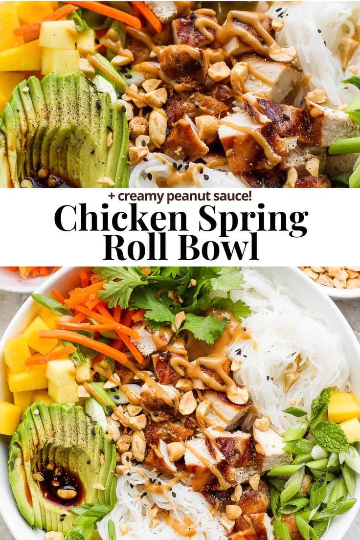 the chicken spring roll bowl is ready to be eaten