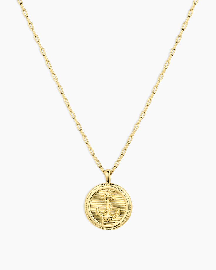 Discover your next adventure with the Anchor Coin Necklace. This nautical-inspired piece features an anchor coin pendant and spring ring closure. We love it layered with shorter necklaces for a fully layered look. Anchor Coin Necklace in 18k Gold, Women's by gorjana Earrings Stacking, Gold Coin Necklace, Anchor Necklace, Sophomore Year, The Anchor, 14k Gold Necklace, Mix Style, Gold Necklaces, Coin Necklace