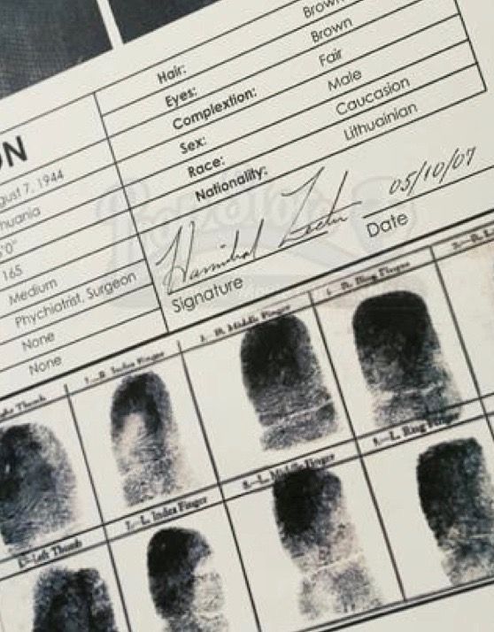 an identification sheet with several different handprints on it