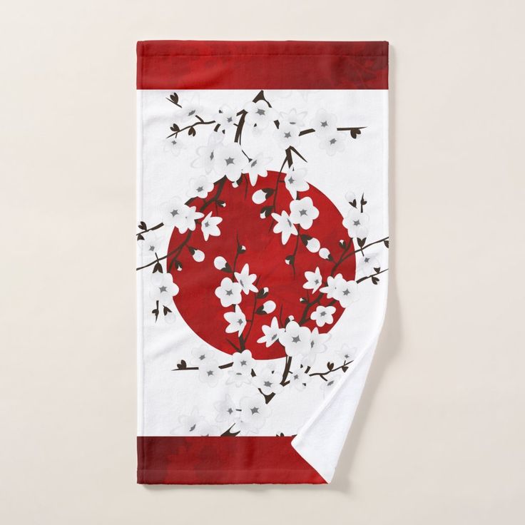 Cherry Blossoms Red Black White Cherry Blossom Decor, Red Cherry Blossom, White Hand Towels, White Cherry Blossom, Elegant Gifts, White Hand, Rising Sun, Floral Gifts, Floral Style