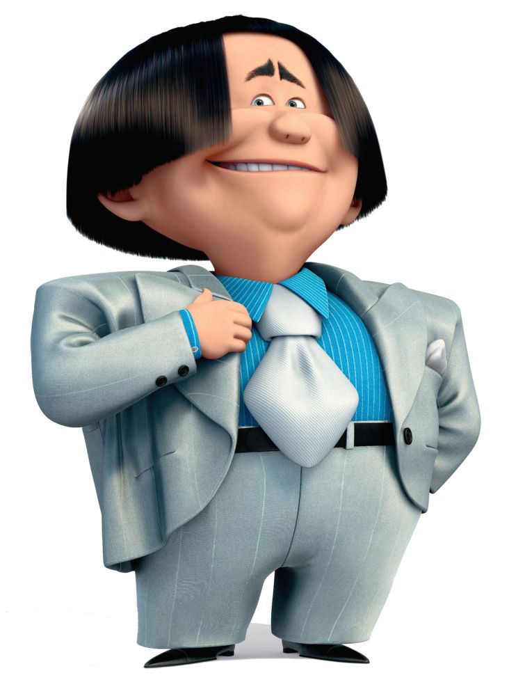 a cartoon man in a suit and tie with his hands on his hips, looking to the side