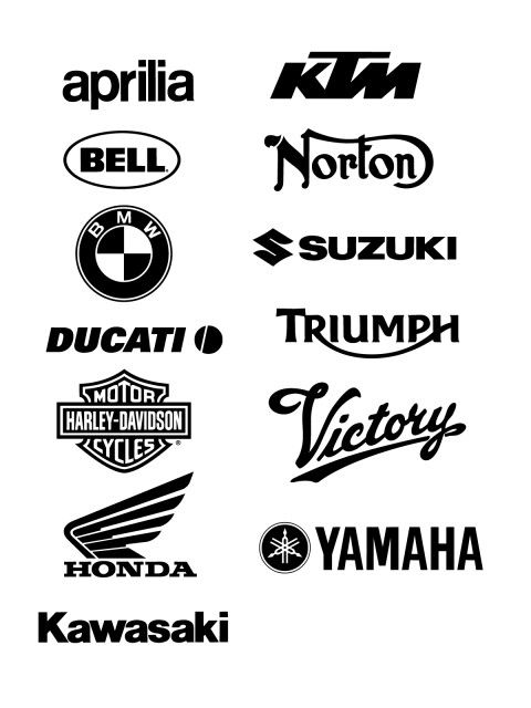 the logos for motorcycles are shown in black and white, including one that has been changed to