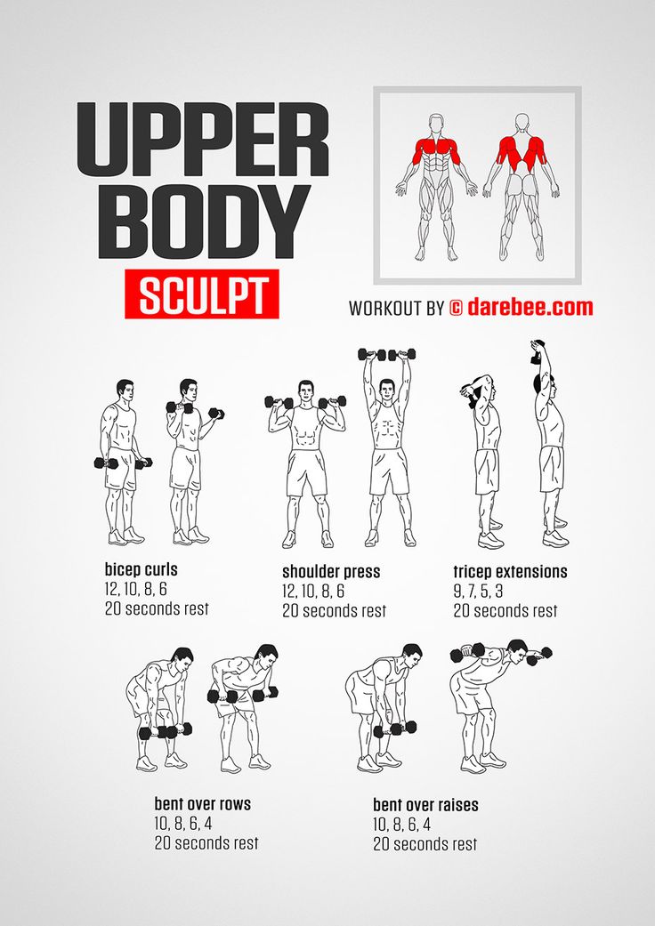 the upper body sculpt workout poster shows how to do it with dumbbells