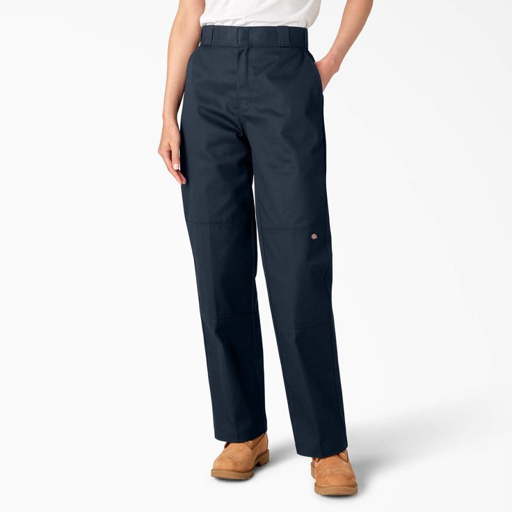 We designed our Women's Loose Fit Double Knee Work Pants with both functionality and durability in mind. That's why we're confident you can rely on them to help you get through your longest shifts. Each pair features a higher rise for extra coverage, loose fit through the hip and thigh, and a straight leg style from the knee to the hem, so you can wear your work boots comfortably. Both knees are reinforced, making it easier for you to do your job. They are wrinkle- and stain-resistant, too, maki Dickie Work Pants, Do Your Job, Work Pants Women, Painters Pants, Dickies Women, Knee Pants, Dickies Pants, Work Shorts, Work Wear Women