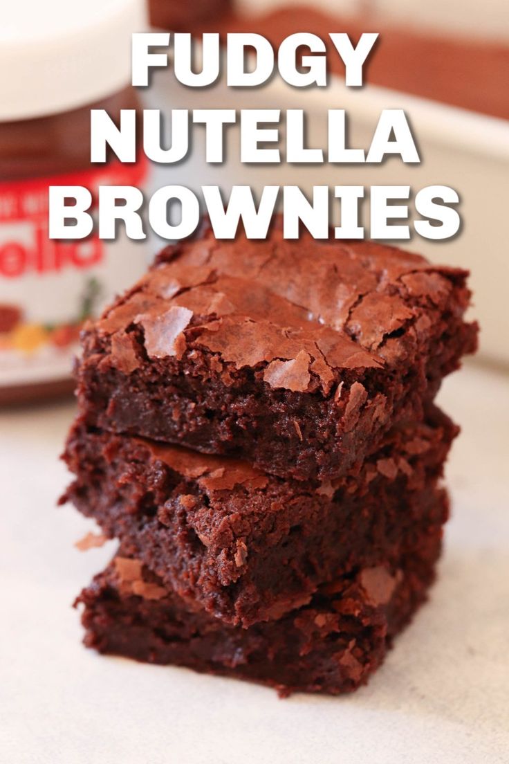 fudgey nutella brownies stacked on top of each other