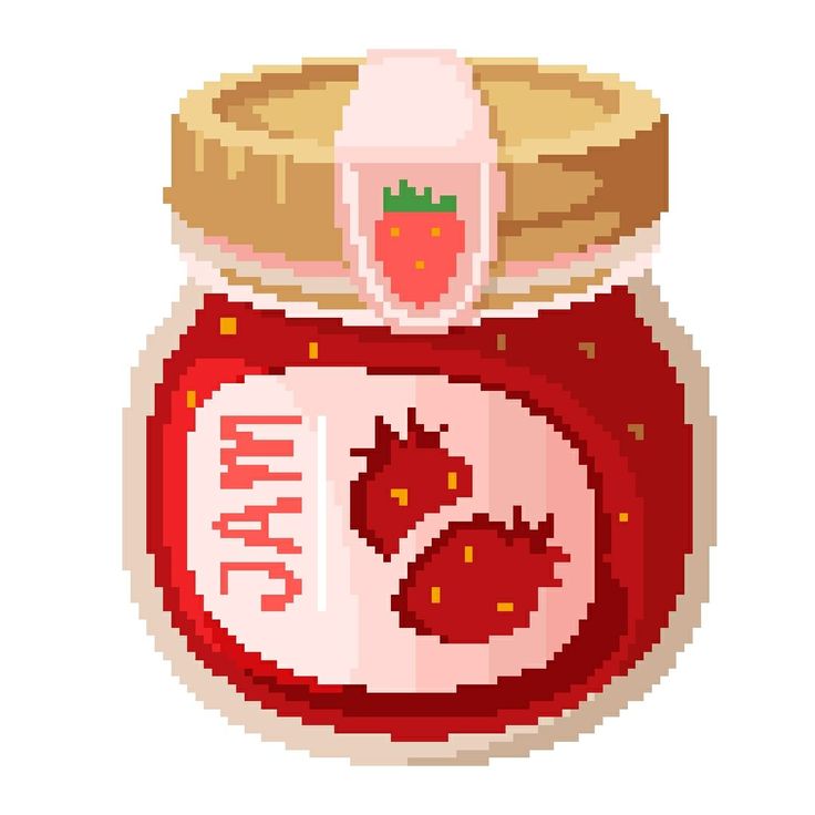 a jar of jam with strawberries in it and a strawberry on the top, as well as a sticker