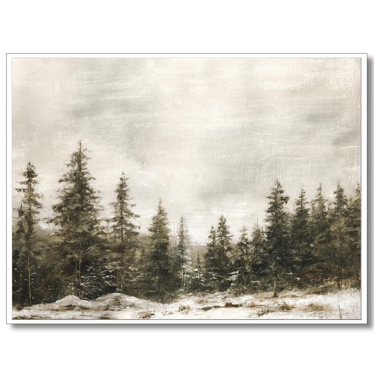 a painting of trees in the snow