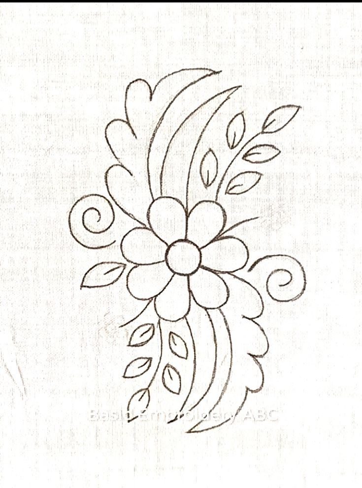 a drawing of a flower with leaves on it