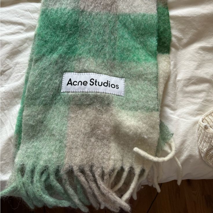 Hardly Worn White Acne Scarf, Acne Studio Scarf, Acne Studios Check Scarf, Acne Scarf, Acne Studios Pink Scarf, Acne Studios Scarf, Acne Studios Scarf 2022, Studio Green, Scarf Wrap