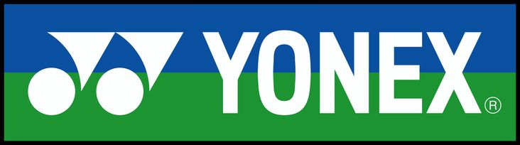 the logo for yonex is shown in front of an irish and blue flag