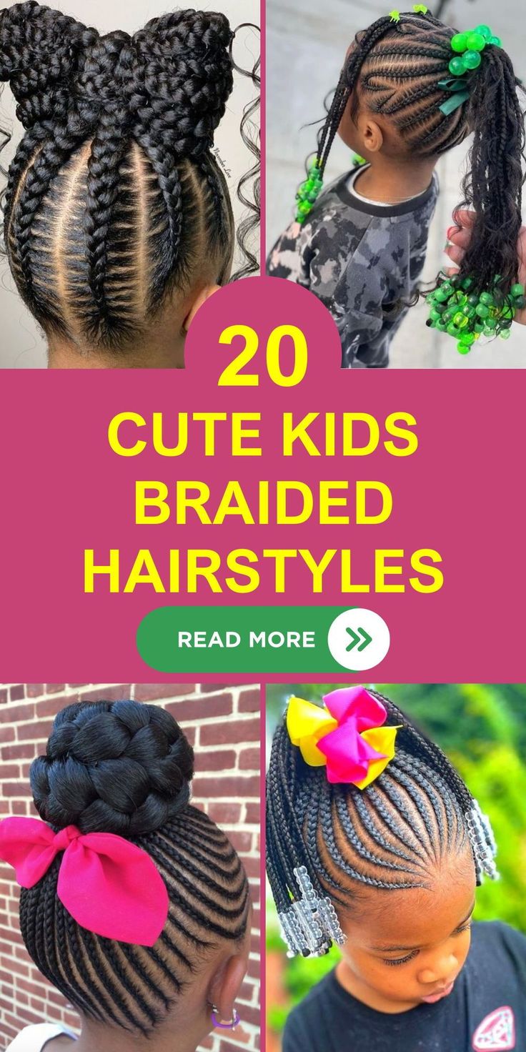 This collection showcases stunning cute kids braided hairstyles for 2024, emphasizing the beauty of natural hair in black children. From elegant cornrow designs to playful ponytails with beads, these styles are perfect for school and beyond. Easy to maintain and quick to style, they're ideal for parents looking for practical yet pretty braided options. Three Ponytail Braids For Kids, Hair Styles Black Girls Ideas Braids Kids Easy, Children Hair Styles For School, Hairstyles For Little Black Girls Braids, Feeding Hairstyles, Cornrow Hairstyles For School Kids, Girl Braids Hairstyles Kids Black Little Easy Natural Hair, Black Girls Hairstyles For Kids Braids Cornrows Natural Hair Styles, Braids For Lil Girls Black