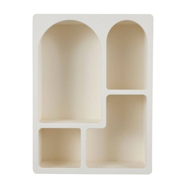 an empty white shelf with three compartments