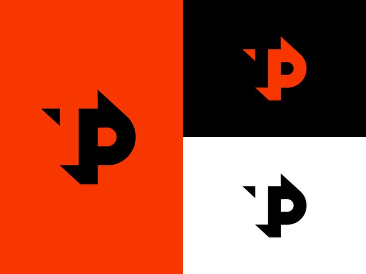 the letters p and p are black, orange, and white with an arrow in the middle