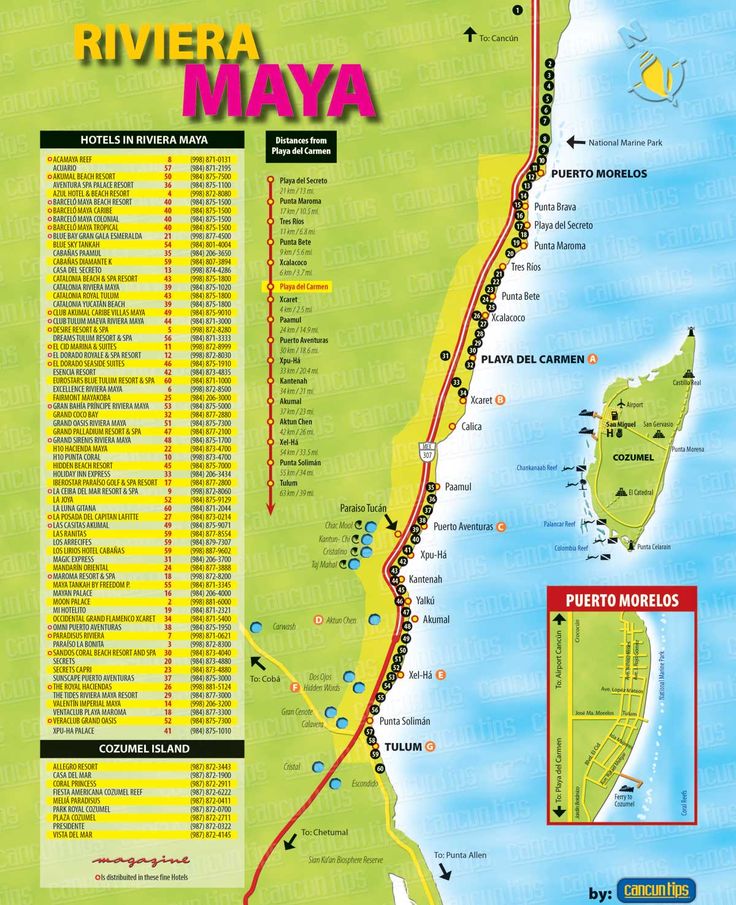 a map of the riviera mayoa area with directions to various locations and destinations