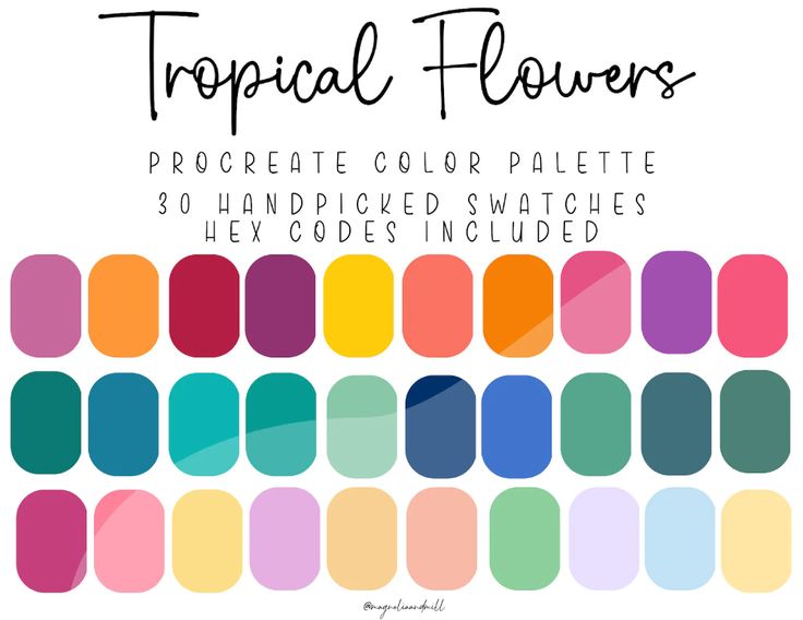 the tropical flowers color palette is shown in different shades