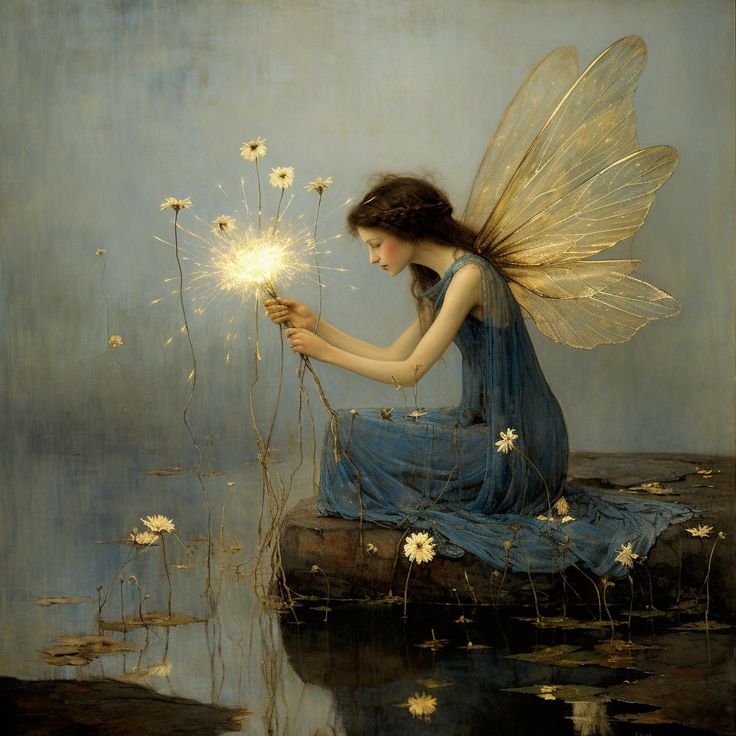 a painting of a fairy holding a sparkler