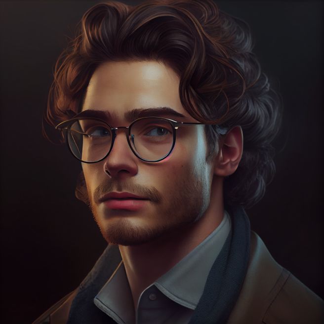 a painting of a man wearing glasses